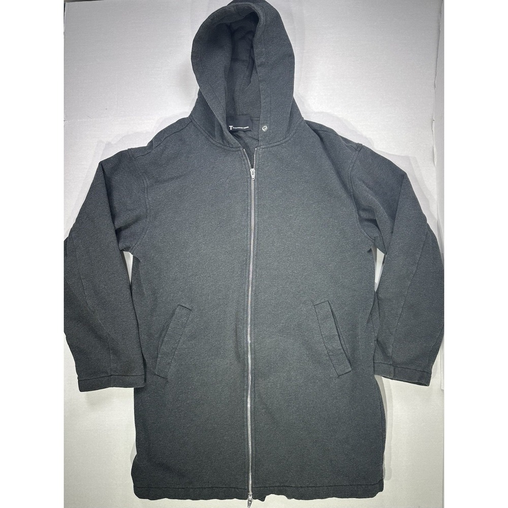 T by Alexander Wang Longline Hoodie Jacket‎ Black Zip Up Hooded Coat Size XL